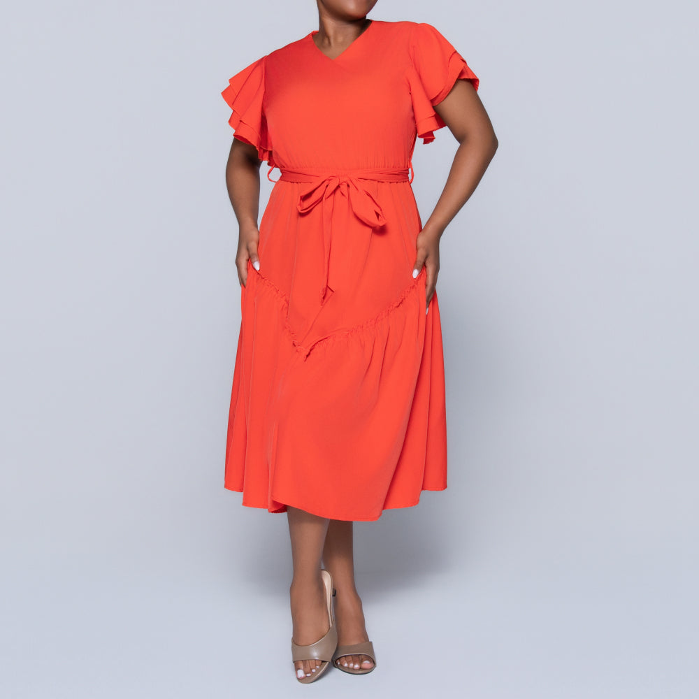 Terracotta Plus Size Tiered Dress