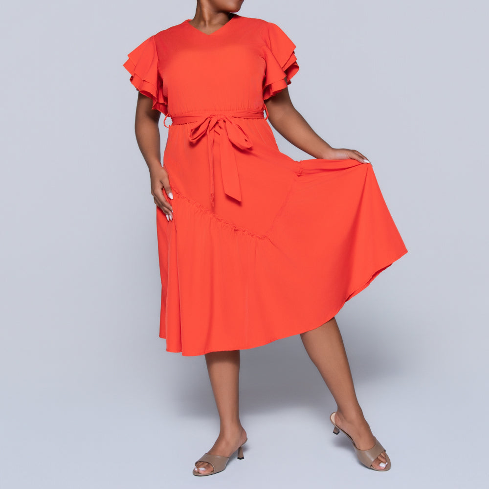 Terracotta Plus Size Tiered Dress