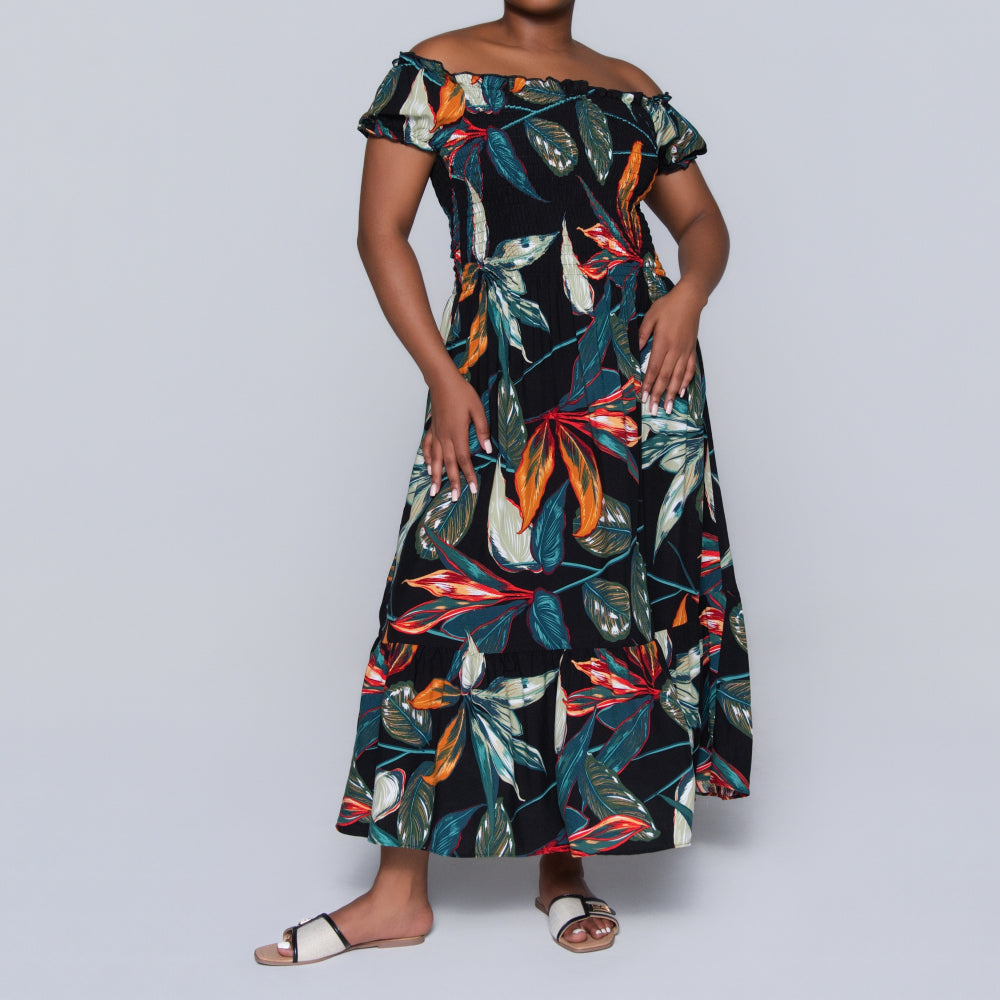 Plus Size Printed Smocking Dress