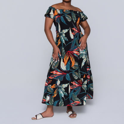 Plus Size Printed Smocking Dress