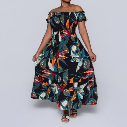 Plus Size Printed Smocking Dress