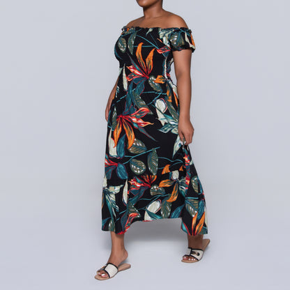 Plus Size Printed Smocking Dress