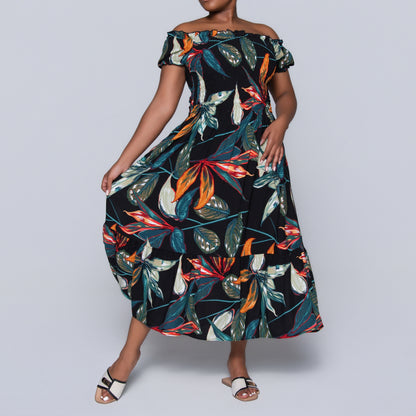 Plus Size Printed Smocking Dress