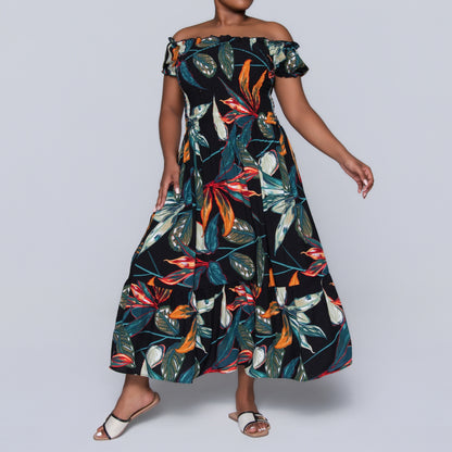 Plus Size Printed Smocking Dress