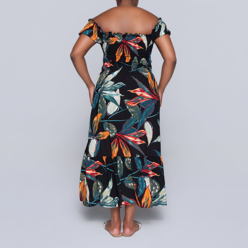 Plus Size Printed Smocking Dress