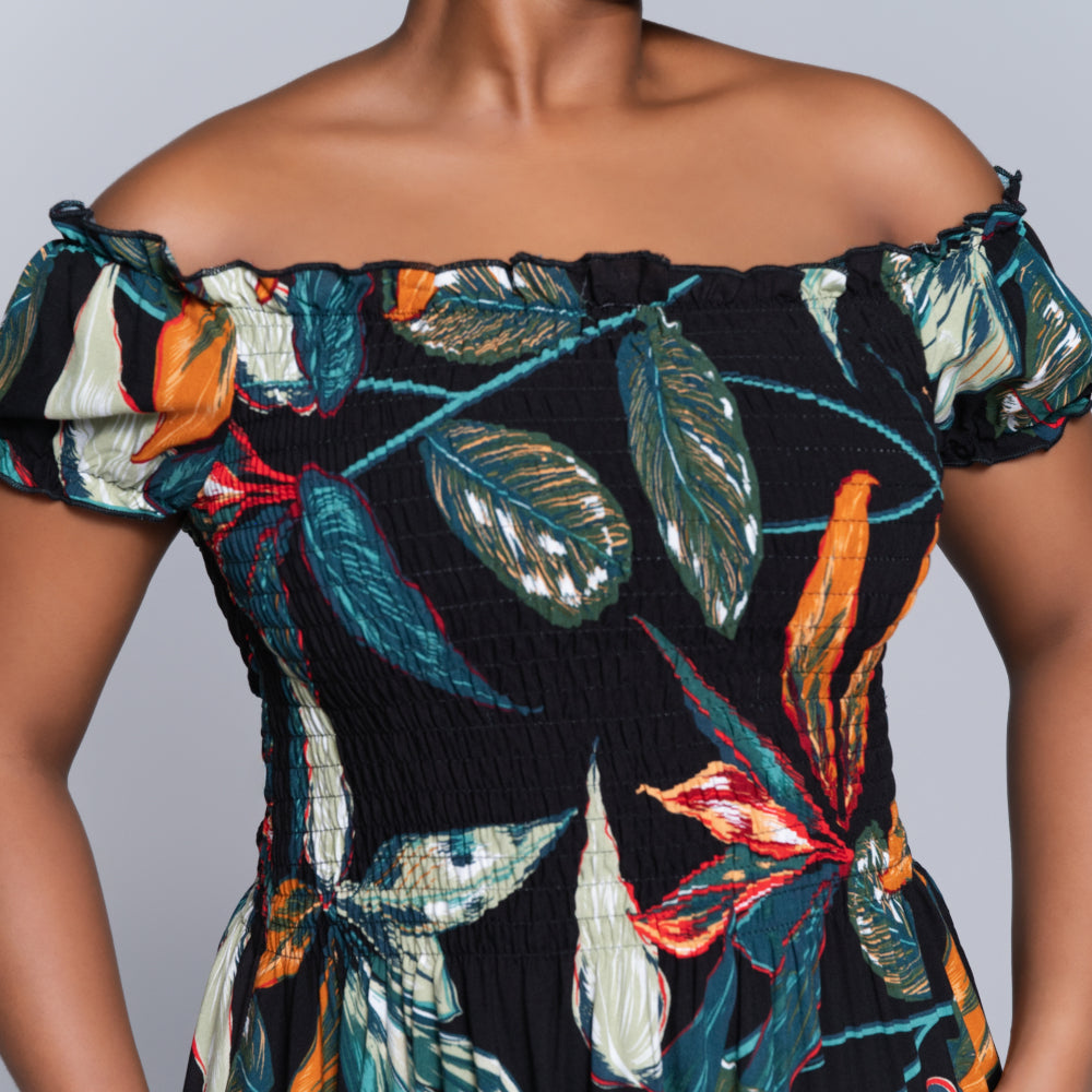 Plus Size Printed Smocking Dress