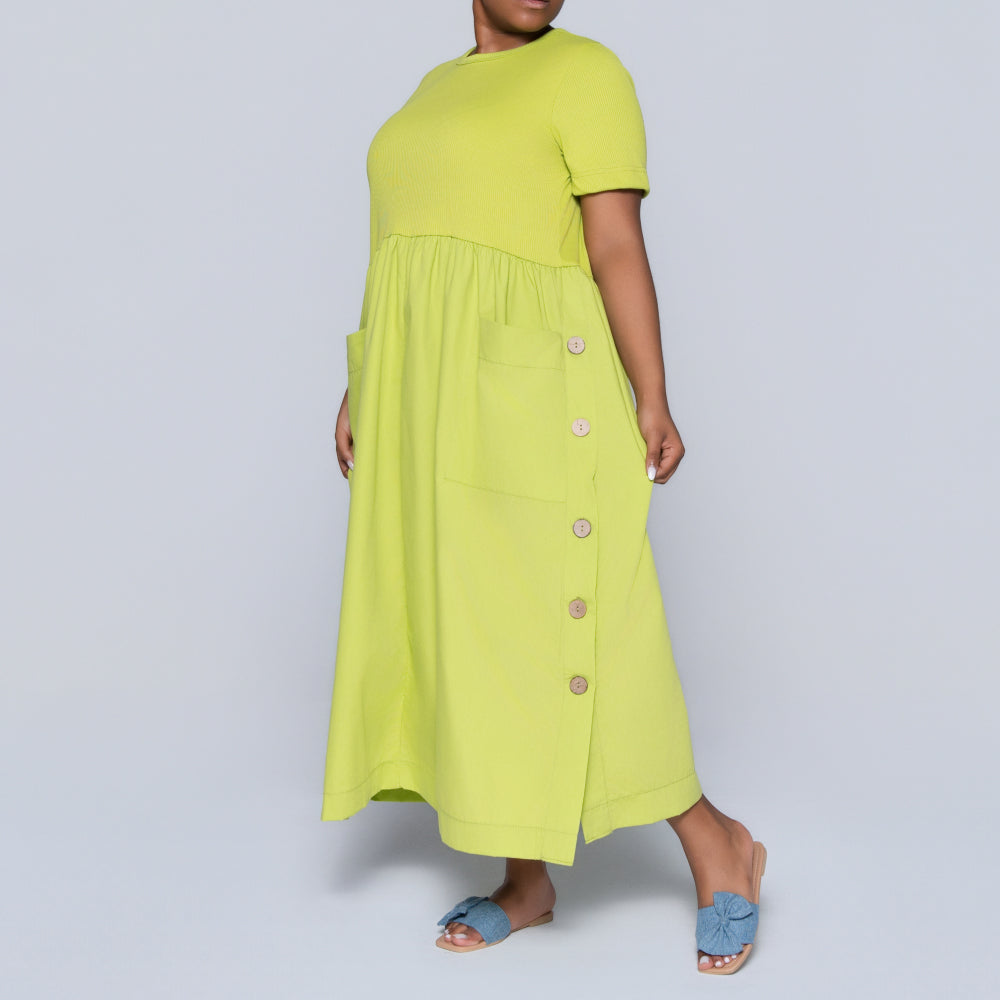 Plus Size Chartreuse Pocket Edit Dress