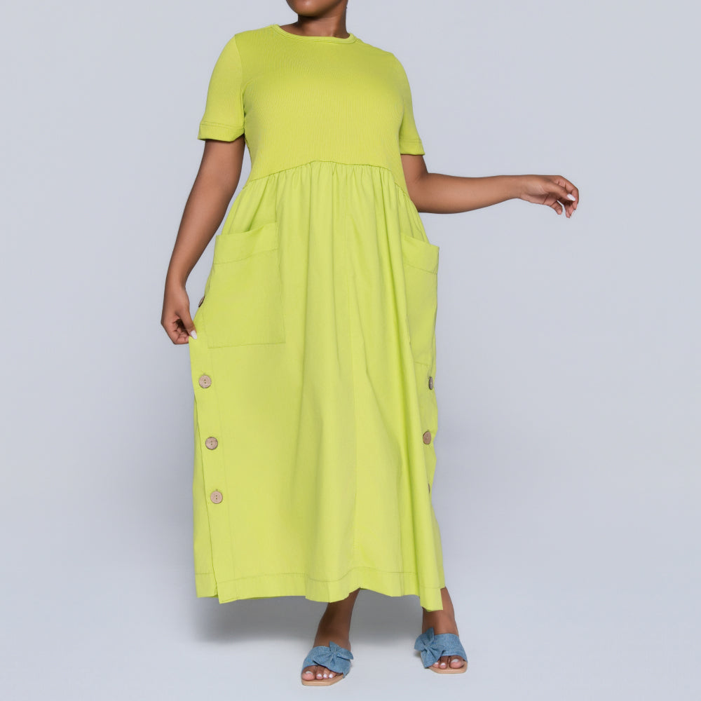 Plus Size Chartreuse Pocket Edit Dress