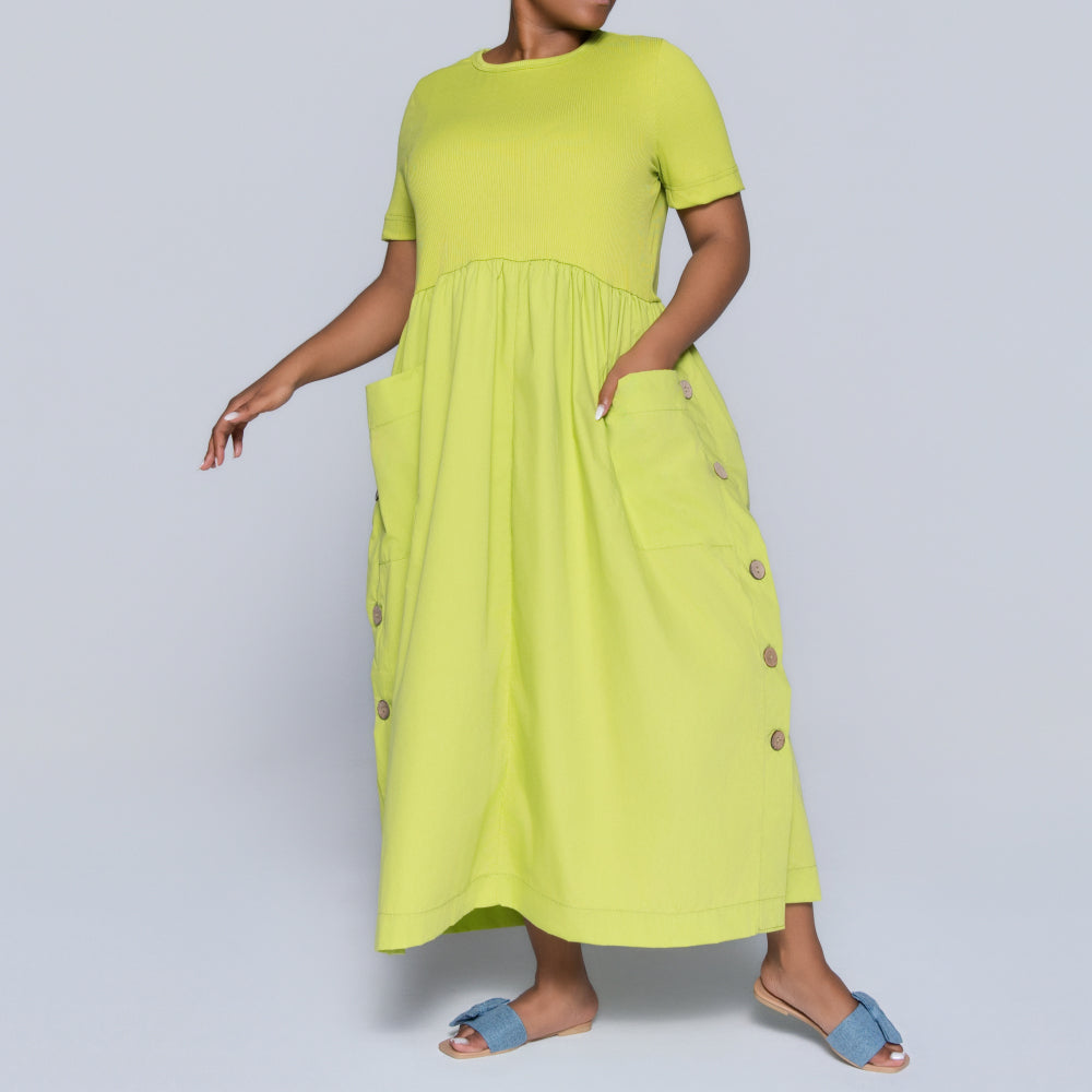 Plus Size Chartreuse Pocket Edit Dress