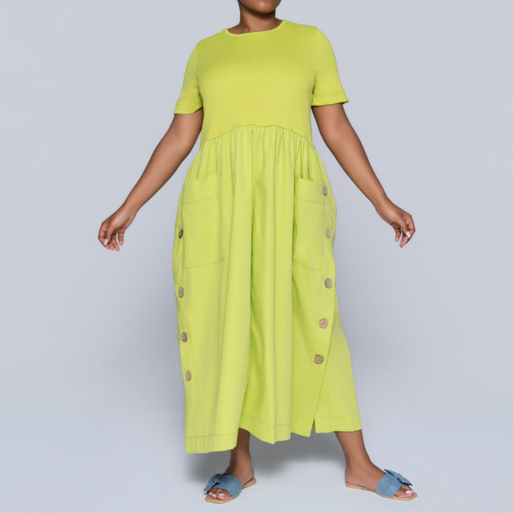 Plus Size Chartreuse Pocket Edit Dress