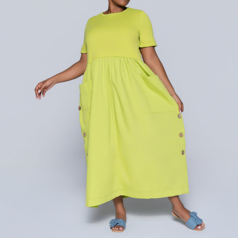 Plus Size Chartreuse Pocket Edit Dress