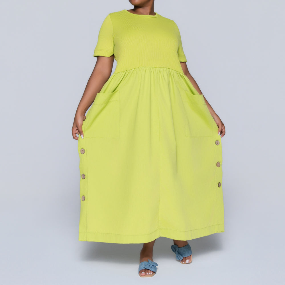 Plus Size Chartreuse Pocket Edit Dress