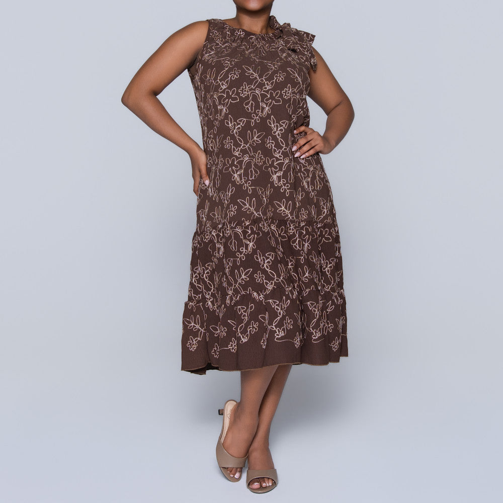 Plus Size Sleeveless Choc/Stone Embroidered Tunic