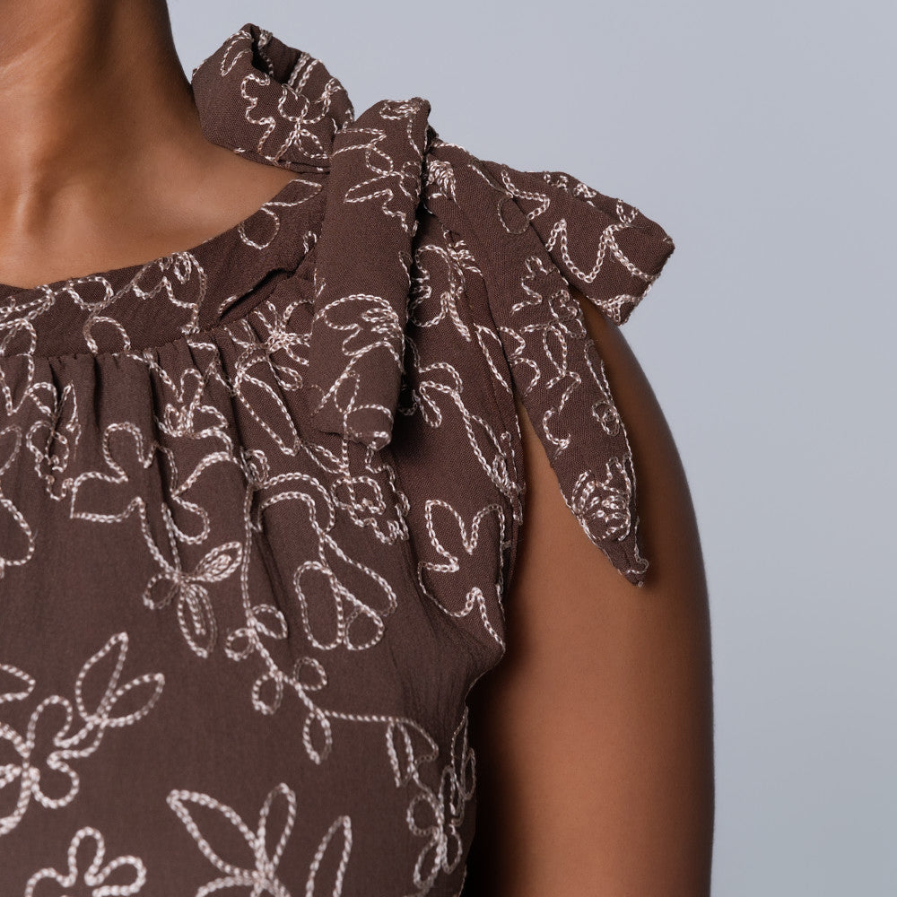 Plus Size Sleeveless Choc/Stone Embroidered Tunic