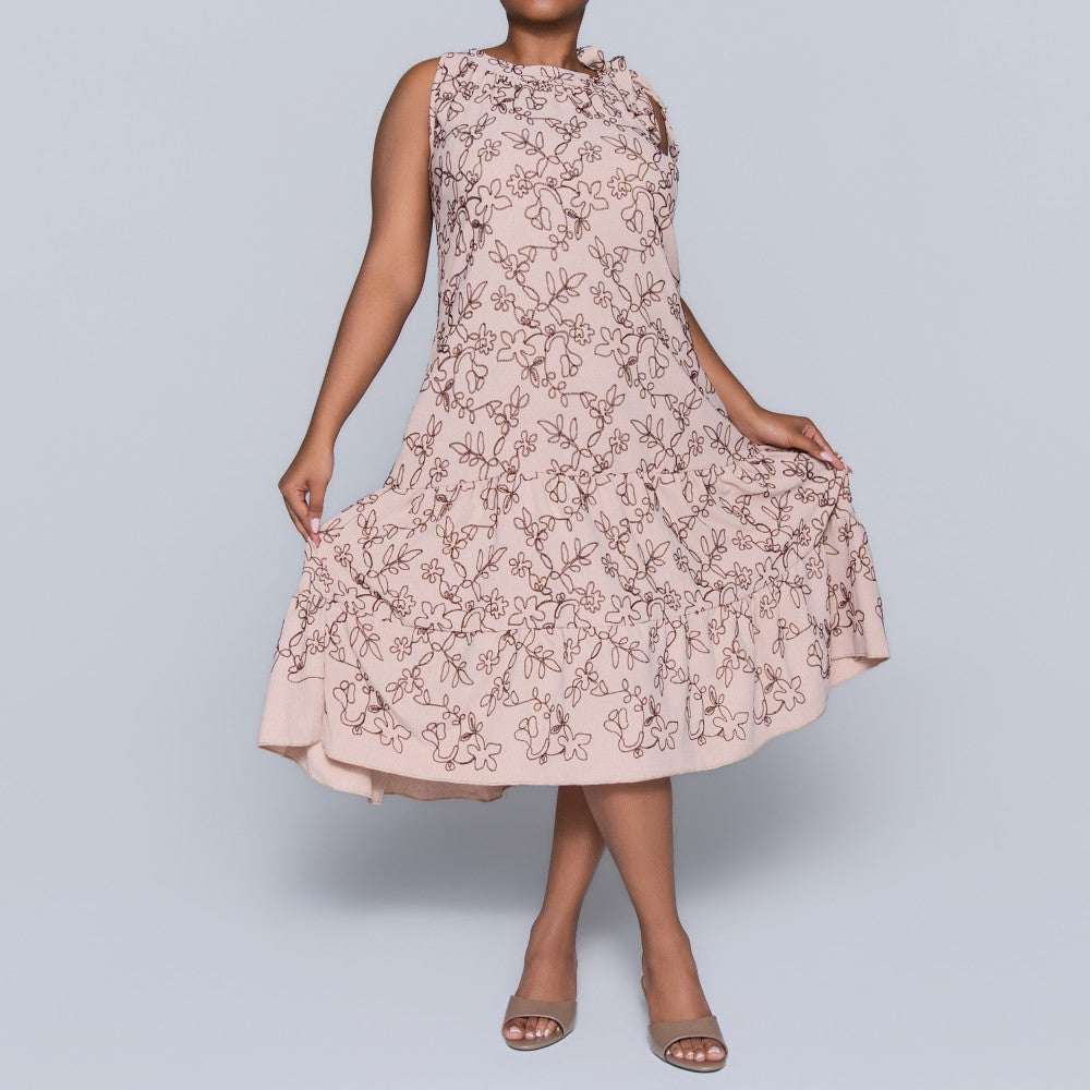 Plus Size Sleeveless Stone/Choc Embroidered Tunic