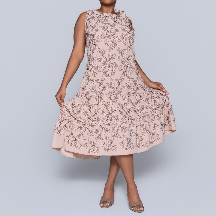 Plus Size Sleeveless Stone/Choc Embroidered Tunic