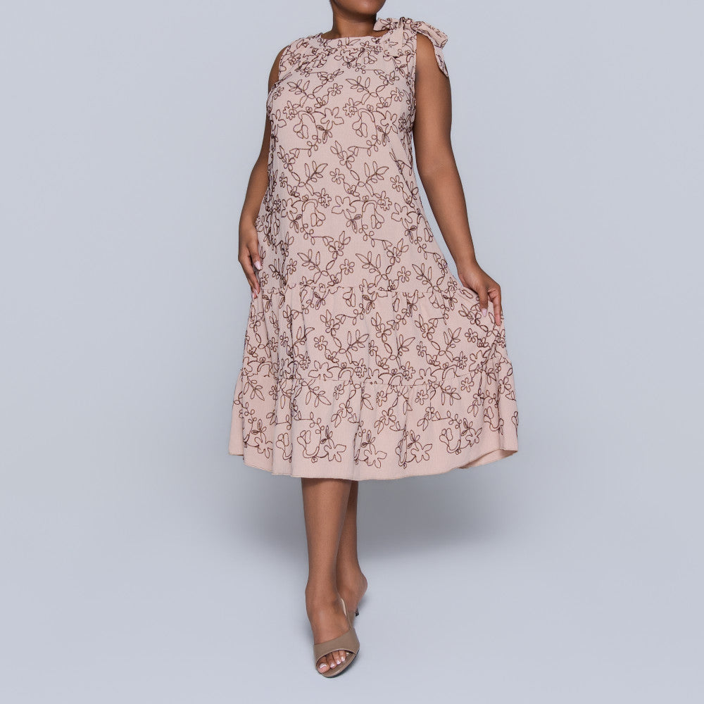 Plus Size Sleeveless Stone/Choc Embroidered Tunic