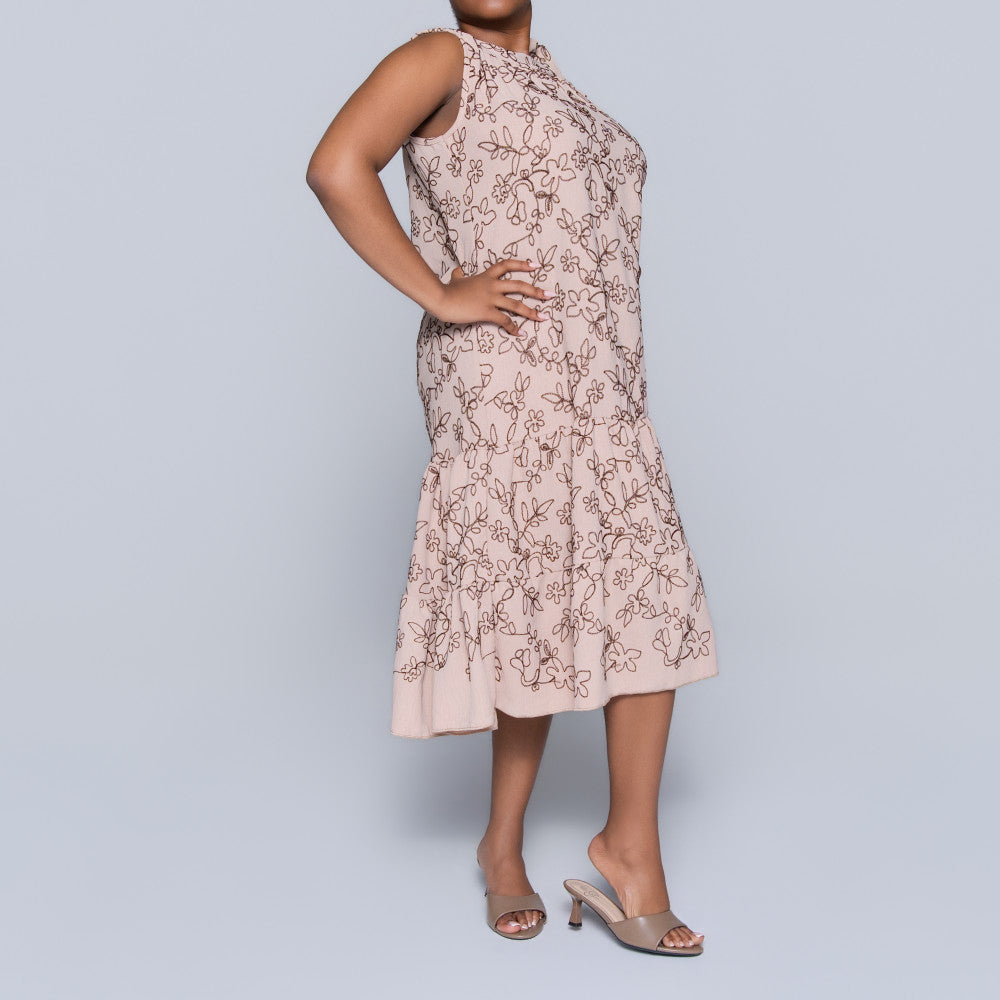 Plus Size Sleeveless Stone/Choc Embroidered Tunic