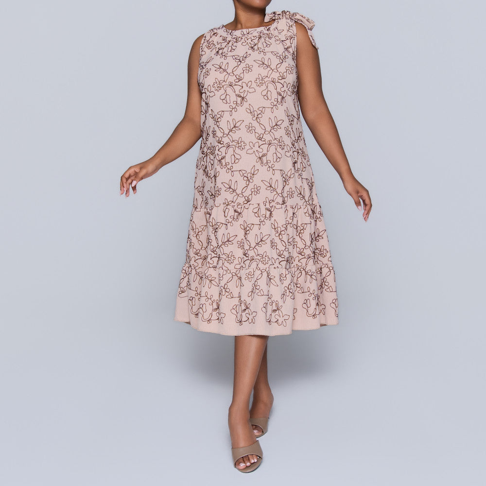 Plus Size Sleeveless Stone/Choc Embroidered Tunic