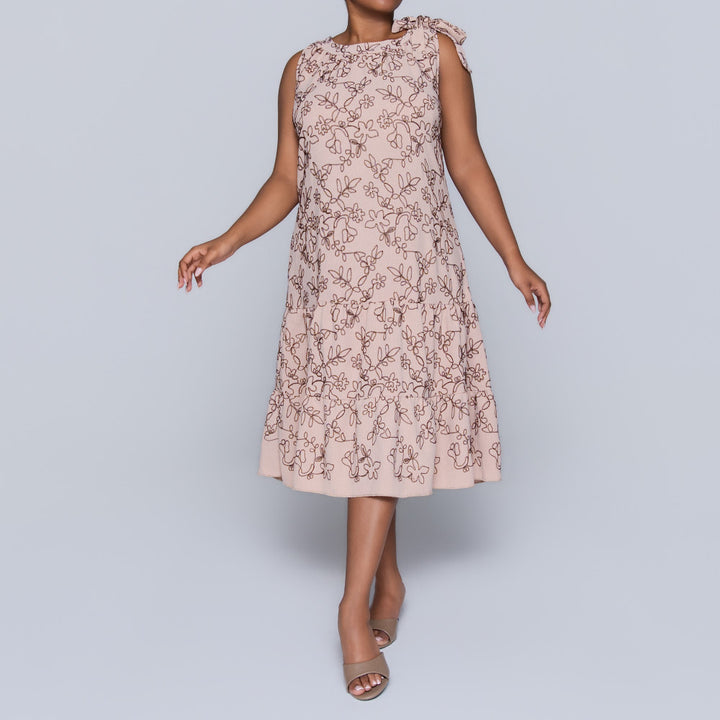 Plus Size Sleeveless Stone/Choc Embroidered Tunic