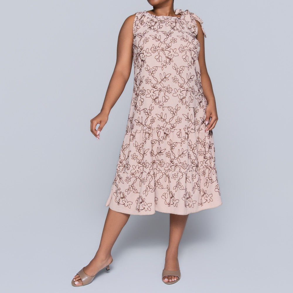 Plus Size Sleeveless Stone/Choc Embroidered Tunic