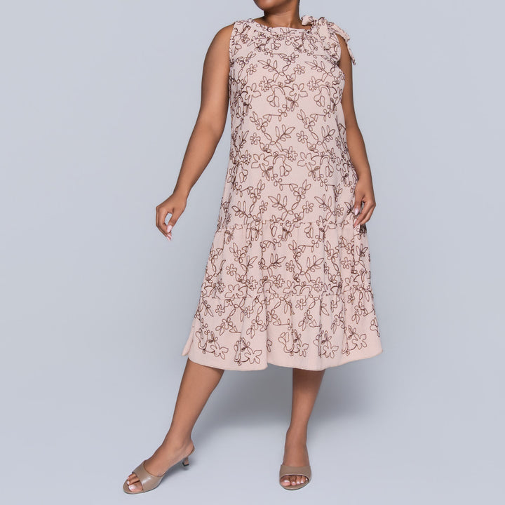 Plus Size Sleeveless Stone/Choc Embroidered Tunic