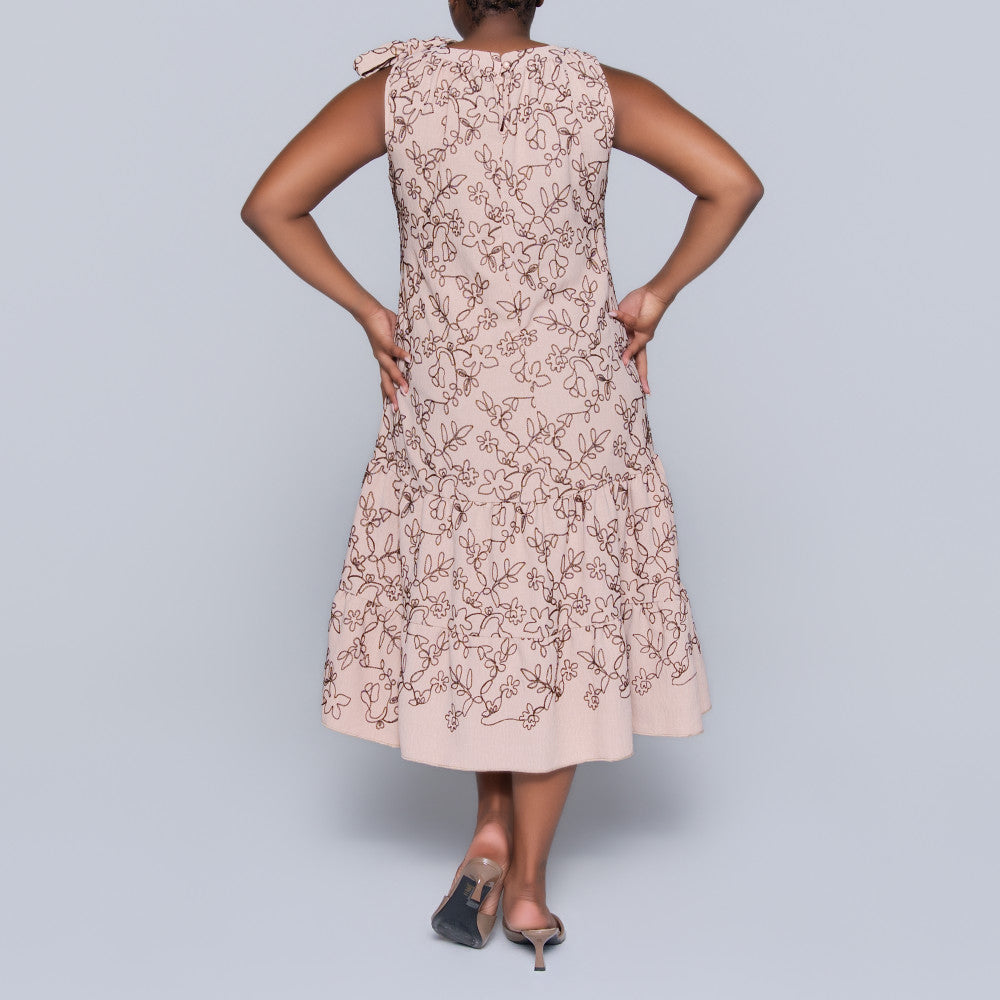 Plus Size Sleeveless Stone/Choc Embroidered Tunic