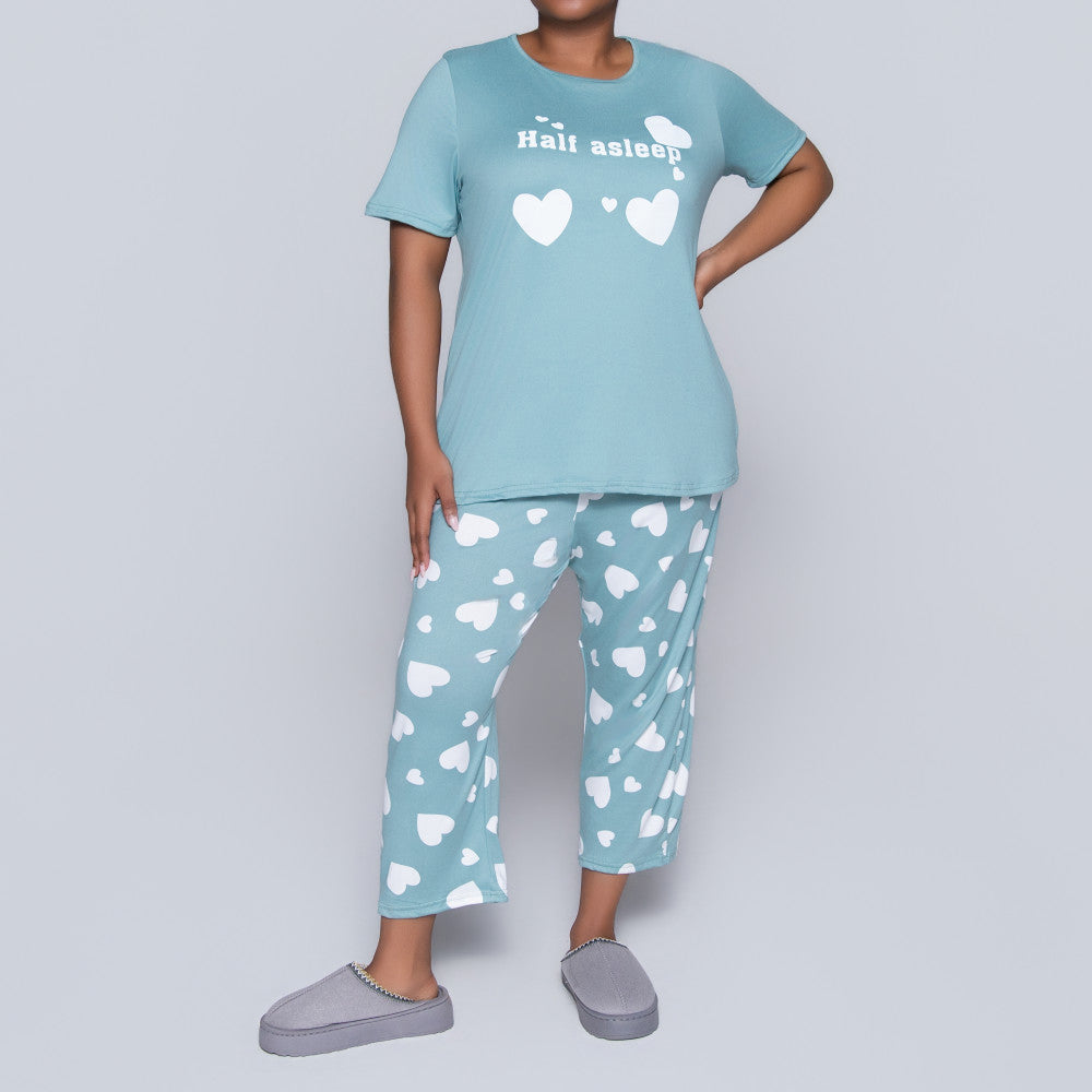 Printed And Plain Plus Size Pyjama Set