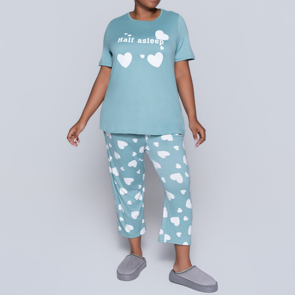 Printed And Plain Plus Size Pyjama Set