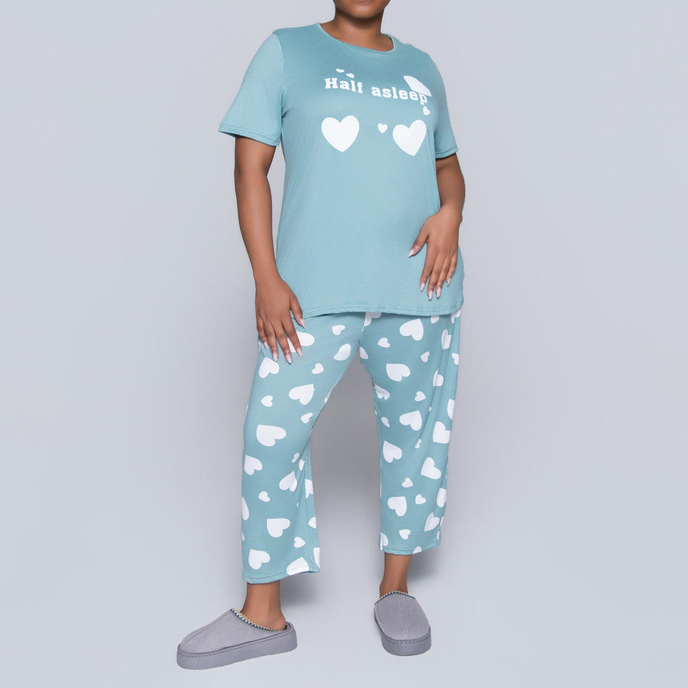 Printed And Plain Plus Size Pyjama Set