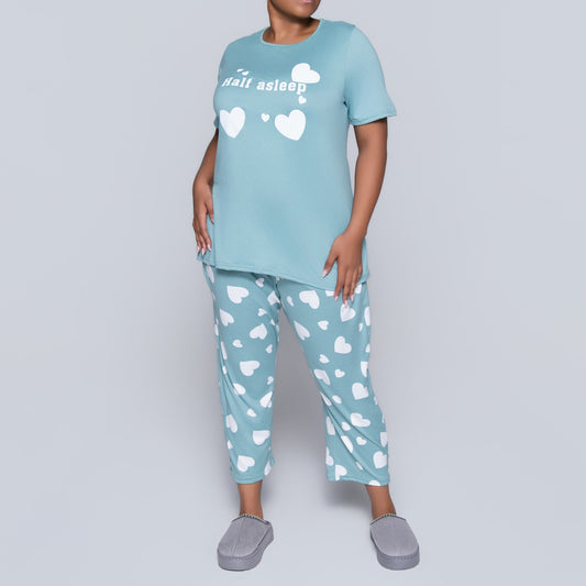 Printed And Plain Plus Size Pyjama Set