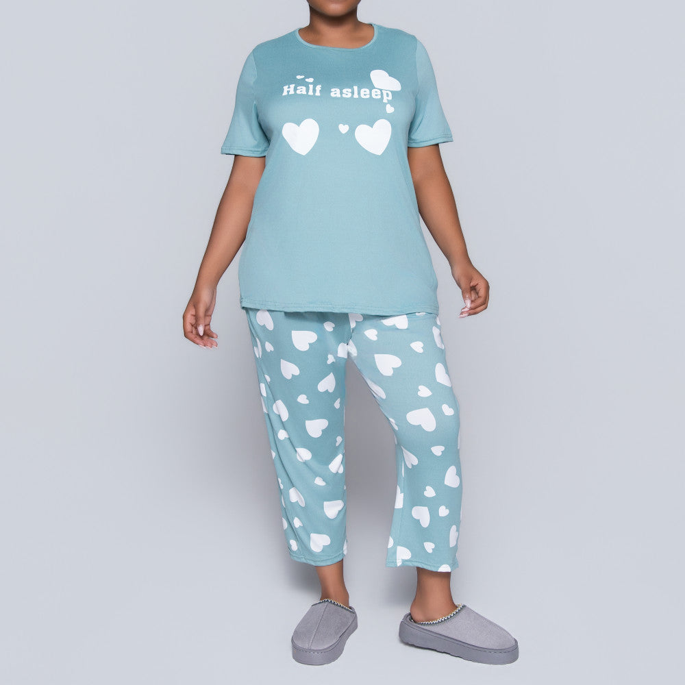 Printed And Plain Plus Size Pyjama Set