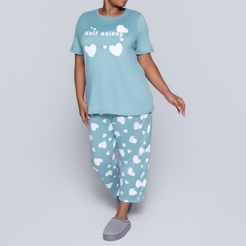 Printed And Plain Plus Size Pyjama Set