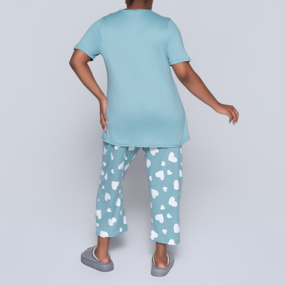 Printed And Plain Plus Size Pyjama Set