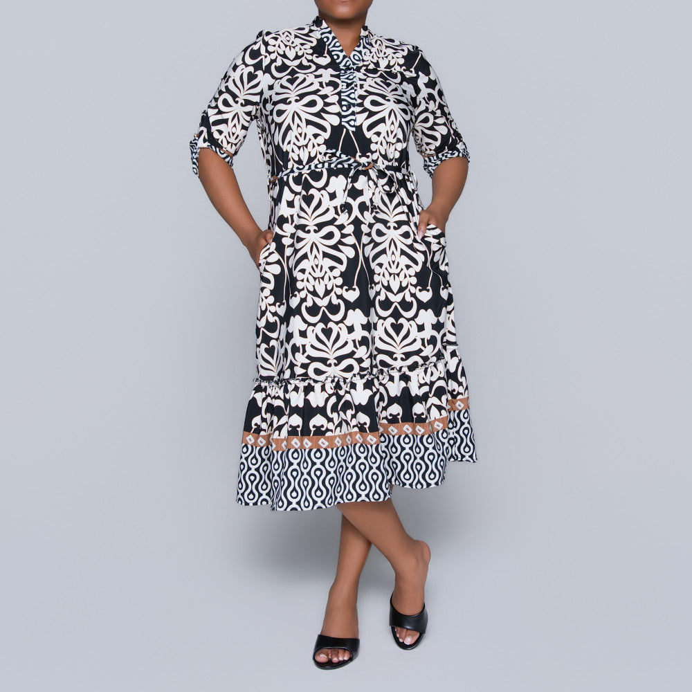 Plus Size Border Print Tunic