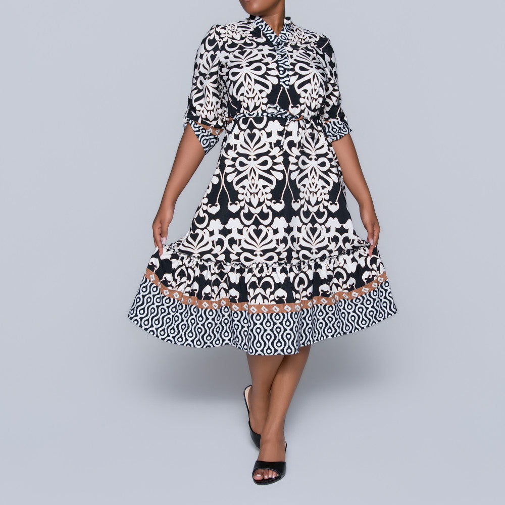 Plus Size Border Print Tunic