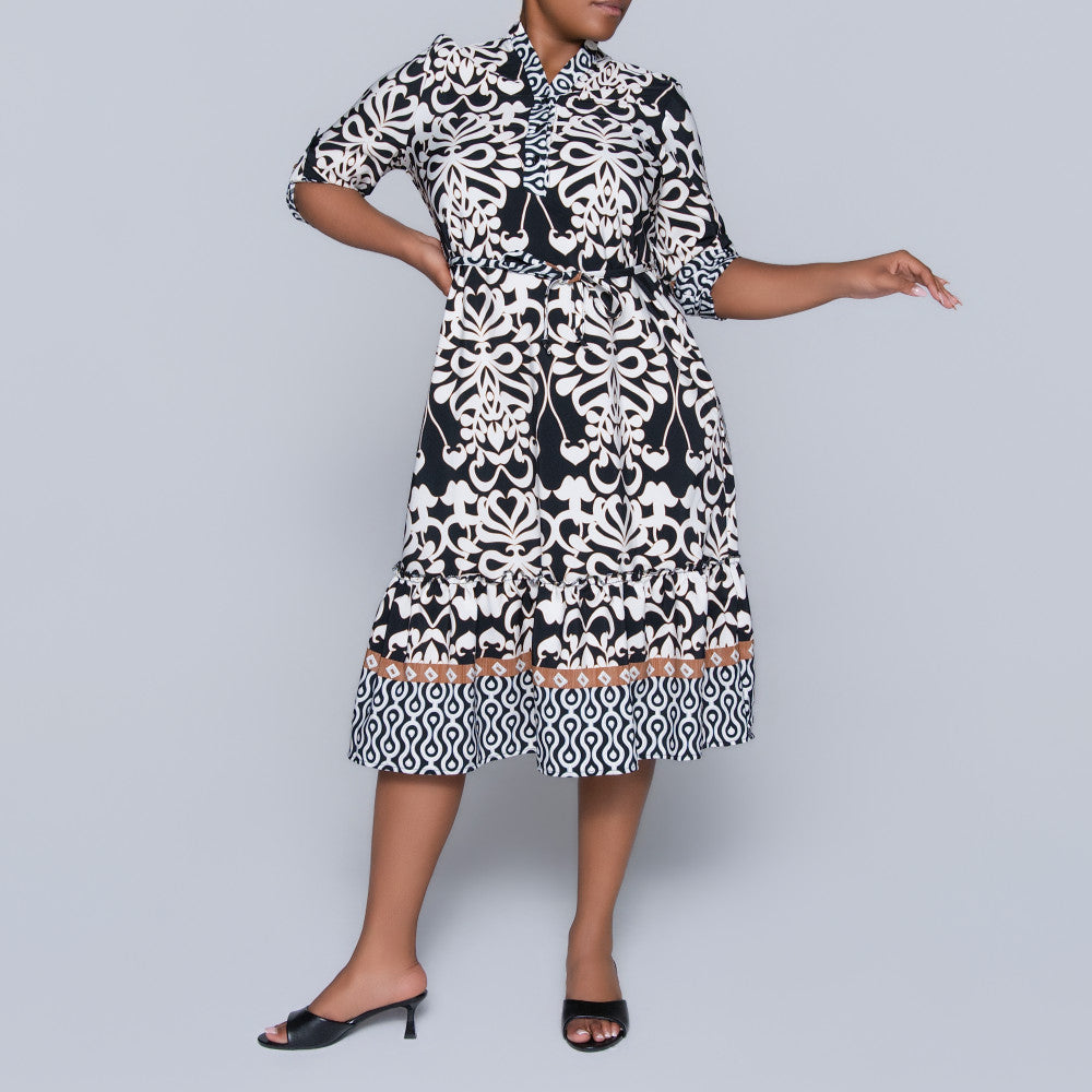 Plus Size Border Print Tunic