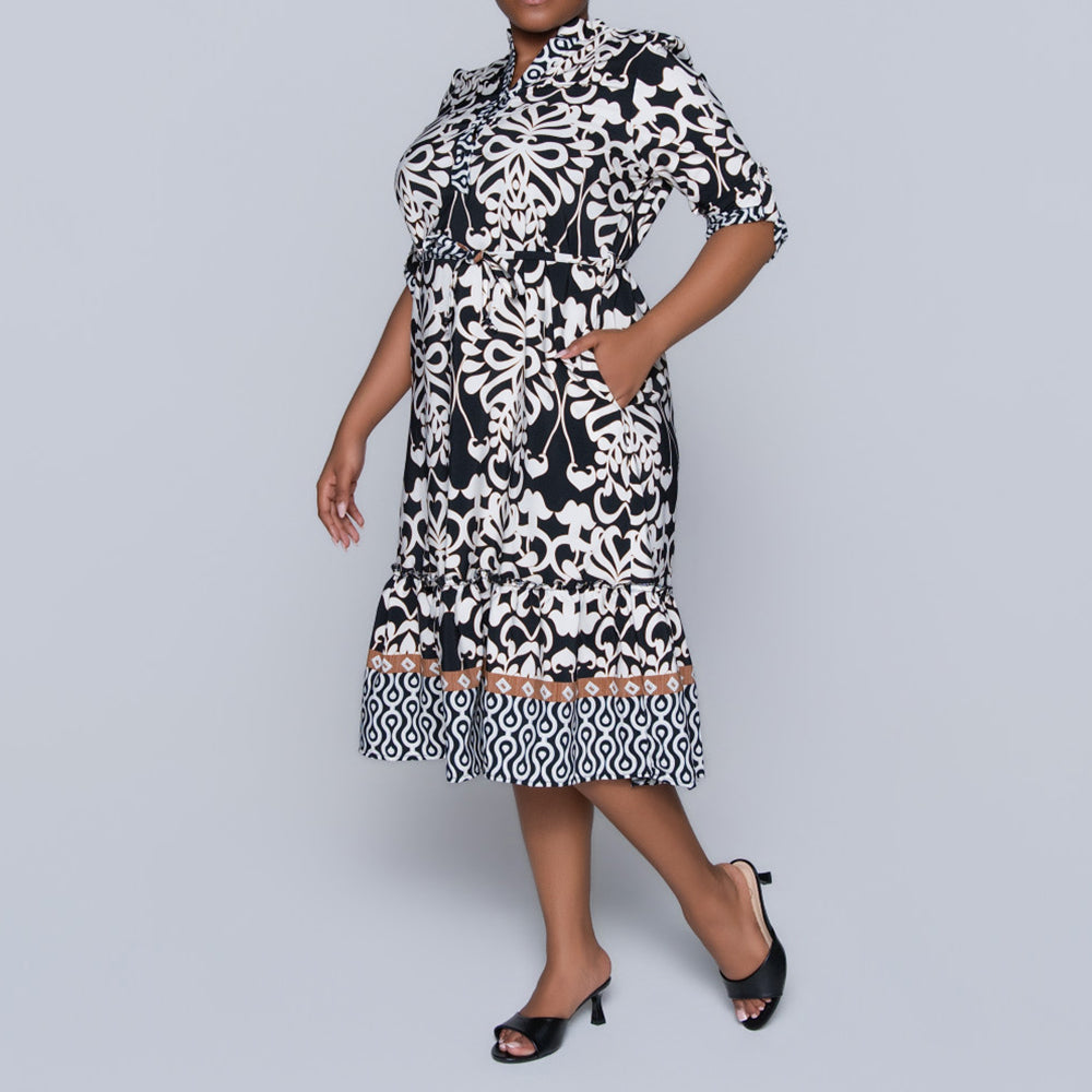 Plus Size Border Print Tunic