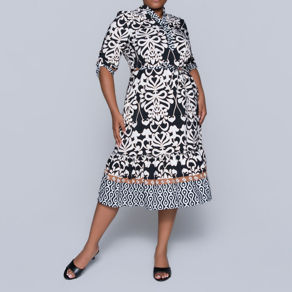 Plus Size Border Print Tunic