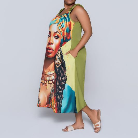 Sleeveless Face Print Plus Size Tunic