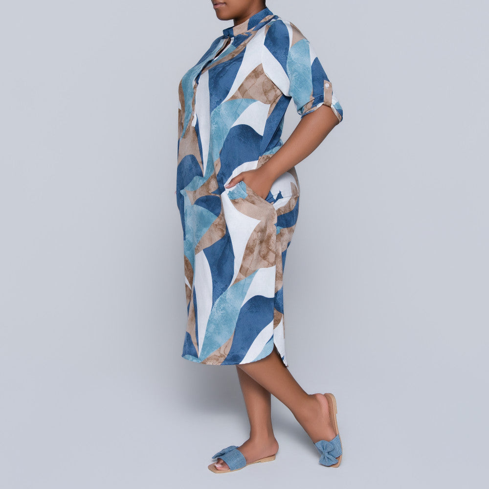 Border Print Printed Plus Size Tunic