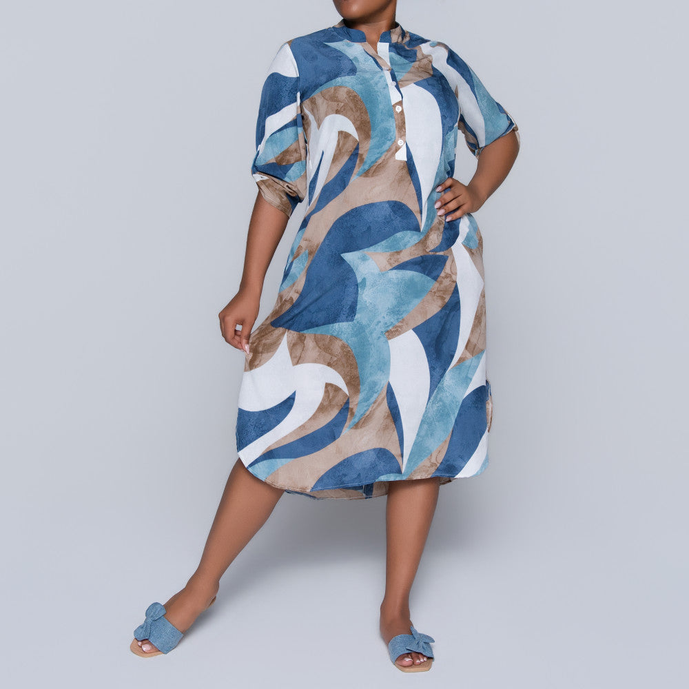 Border Print Printed Plus Size Tunic