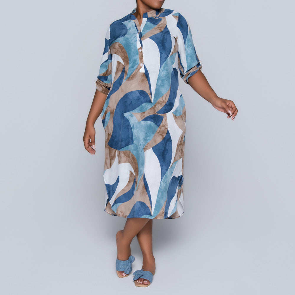 Border Print Printed Plus Size Tunic