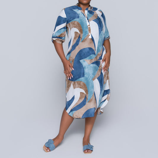 Border Print Printed Plus Size Tunic