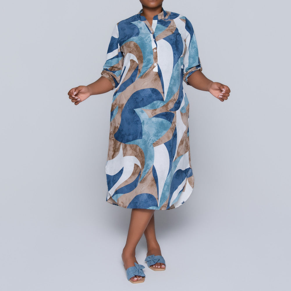 Border Print Printed Plus Size Tunic