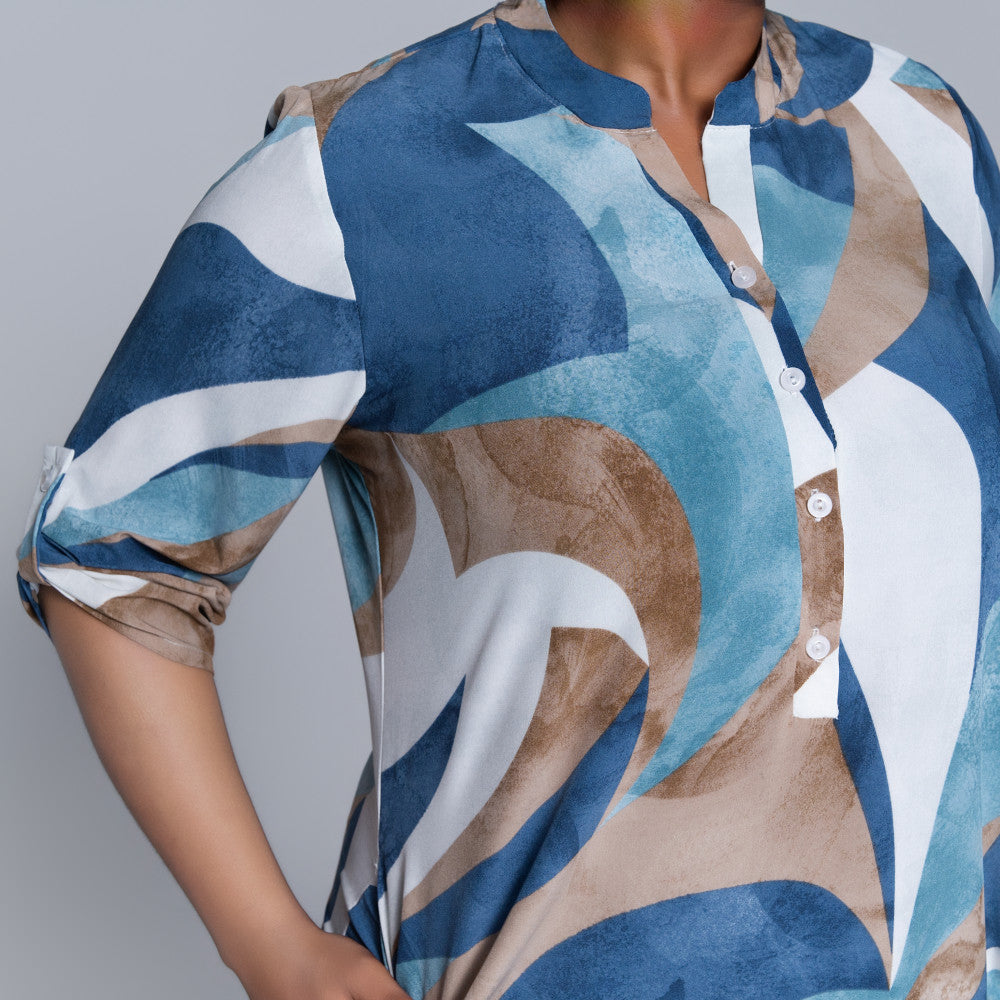 Border Print Printed Plus Size Tunic