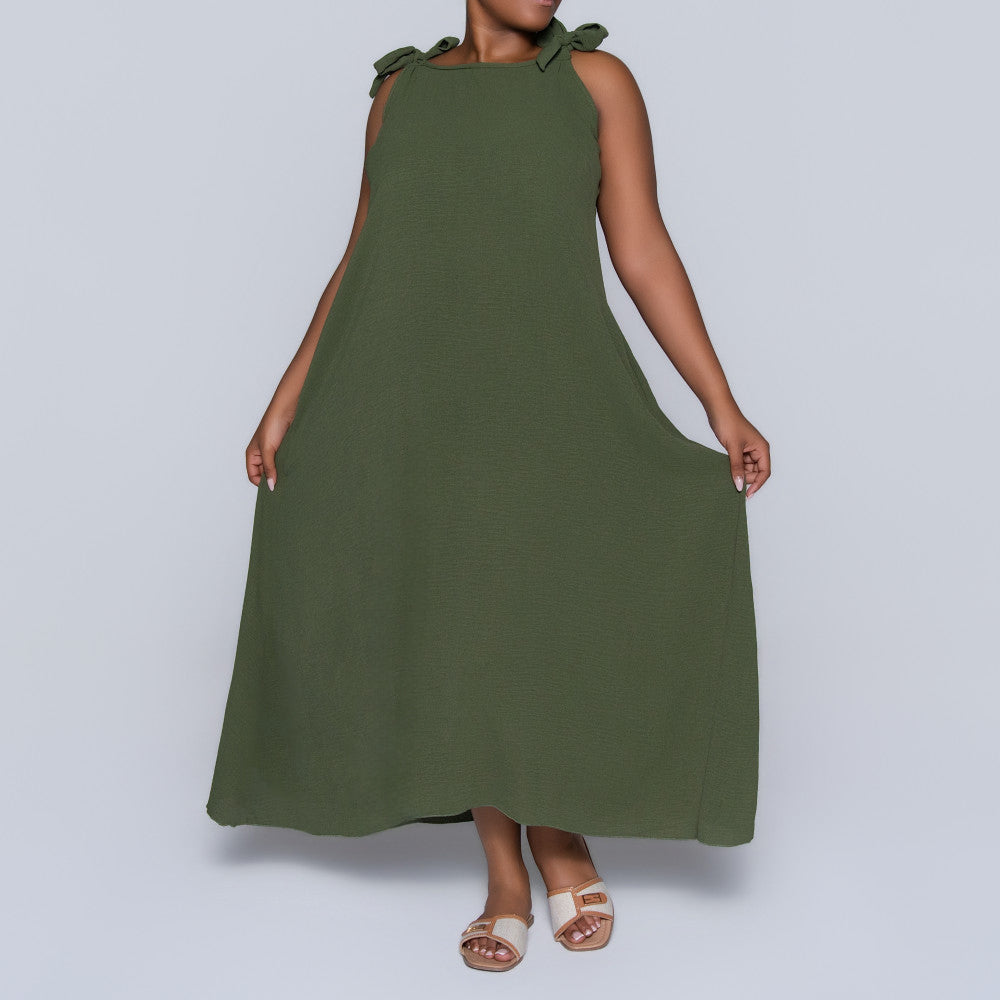 Sleeveless Plus Size Off-Shoulder Olive Dress