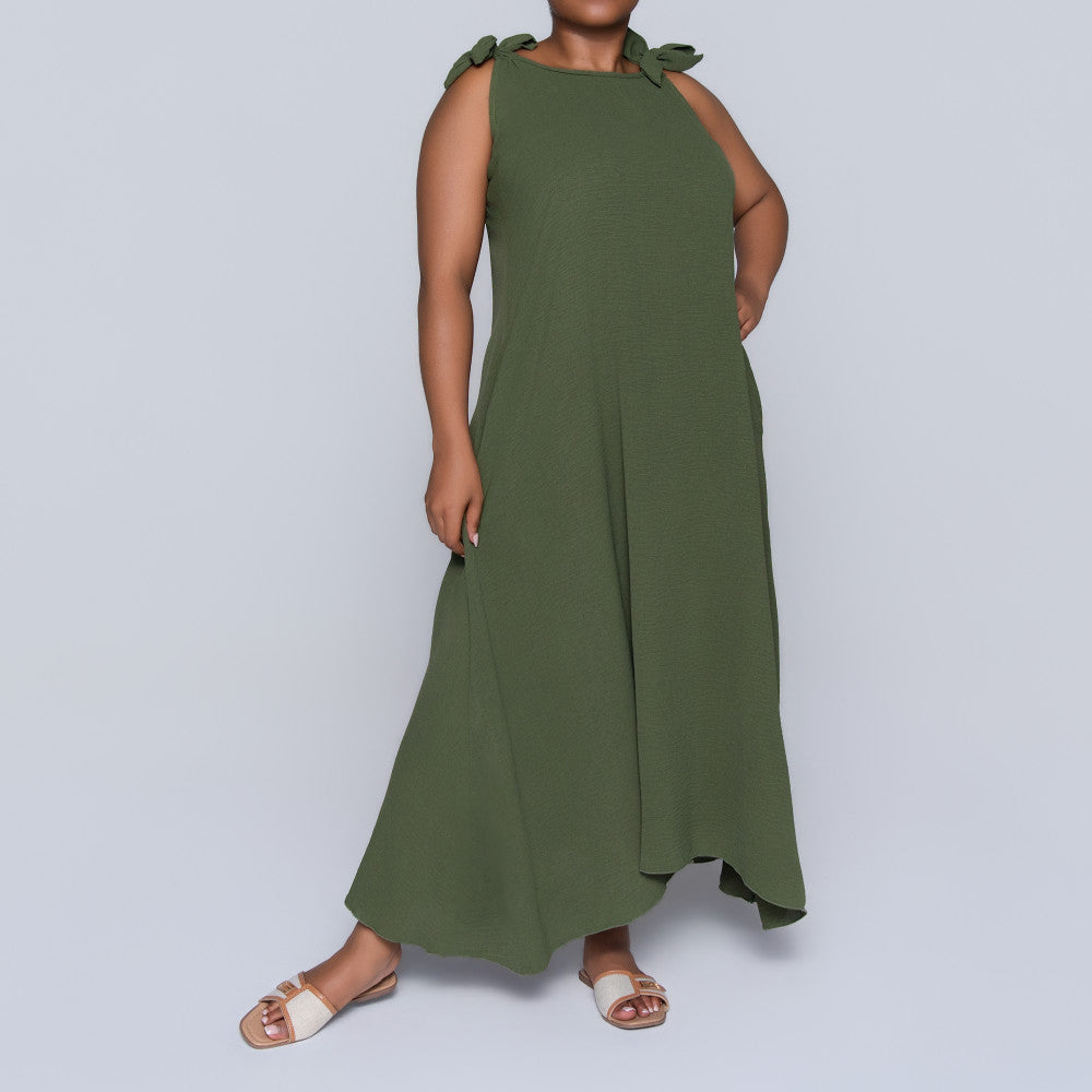 Sleeveless Plus Size Off-Shoulder Olive Dress