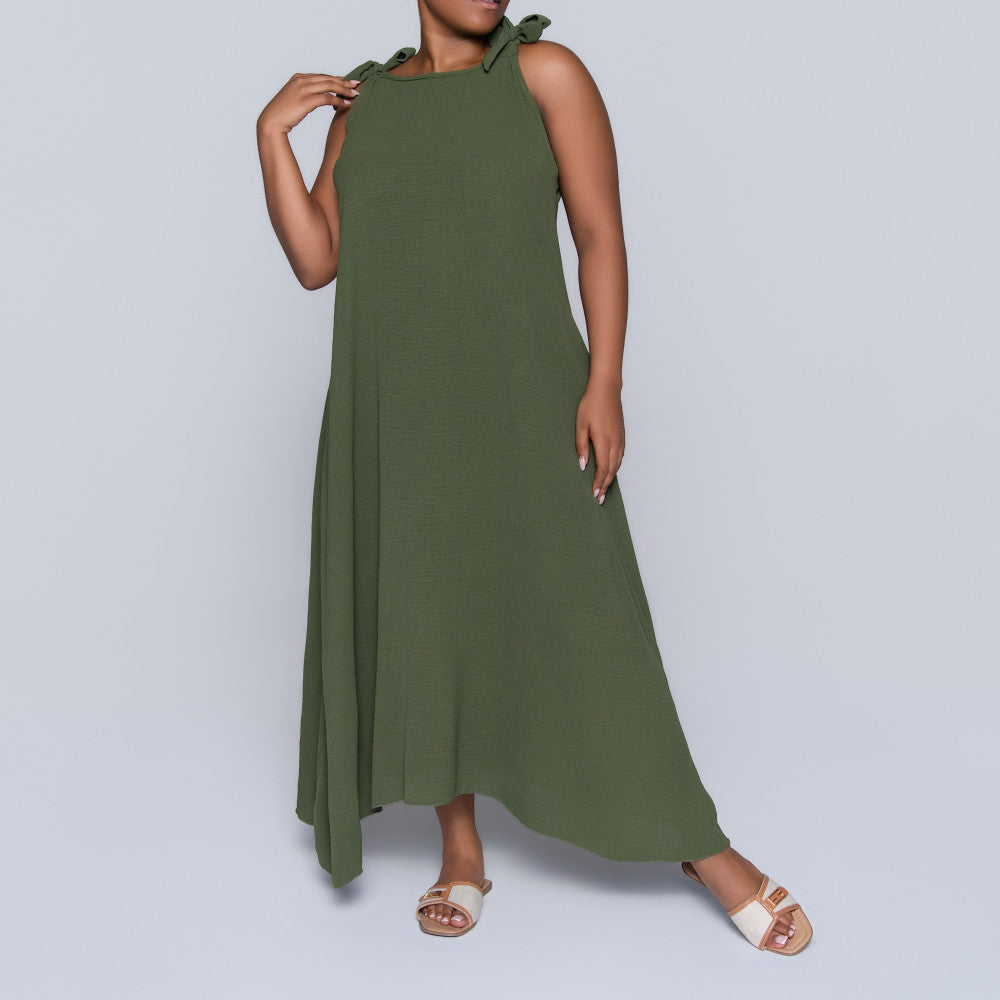 Sleeveless Plus Size Off-Shoulder Olive Dress