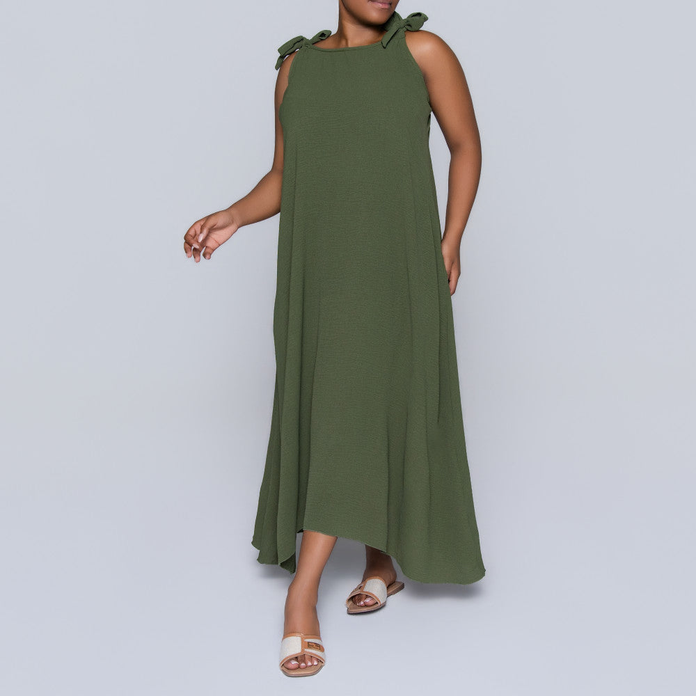 Sleeveless Plus Size Off-Shoulder Olive Dress